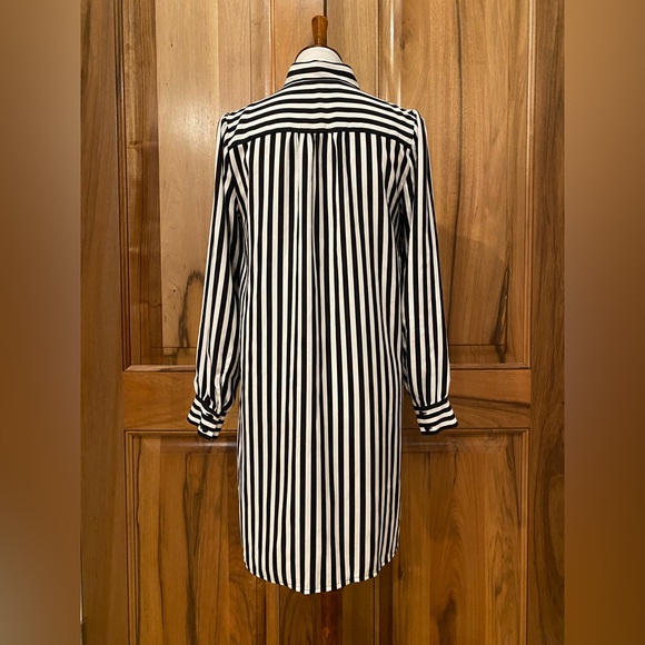 LOFT - Black & White Striped Long-SleeveShirt-Dress/Bow Tied at Neck - EUC - S - Picture 9 of 14